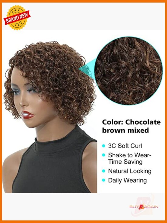 Short Curly Human Hair Wig 8 inch Full Glueless Wear and Go main image 5